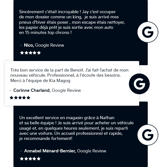 Avis Google 5 étoiles Kia Magog